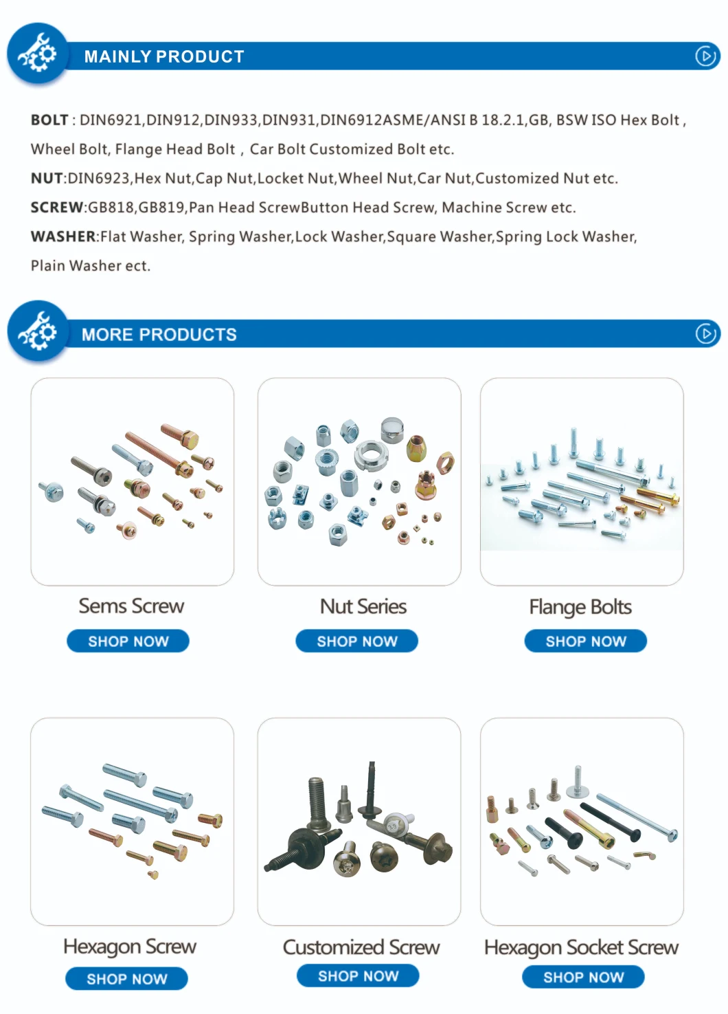 Carbon Steel Hexagon Head Bolt/Socket Cap Screw/Flat Square Fastener